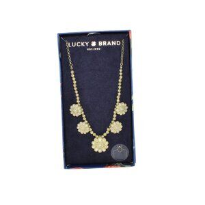 Lucky Brand Gold Tone Semi Precious Daisy Flower Statement Necklace